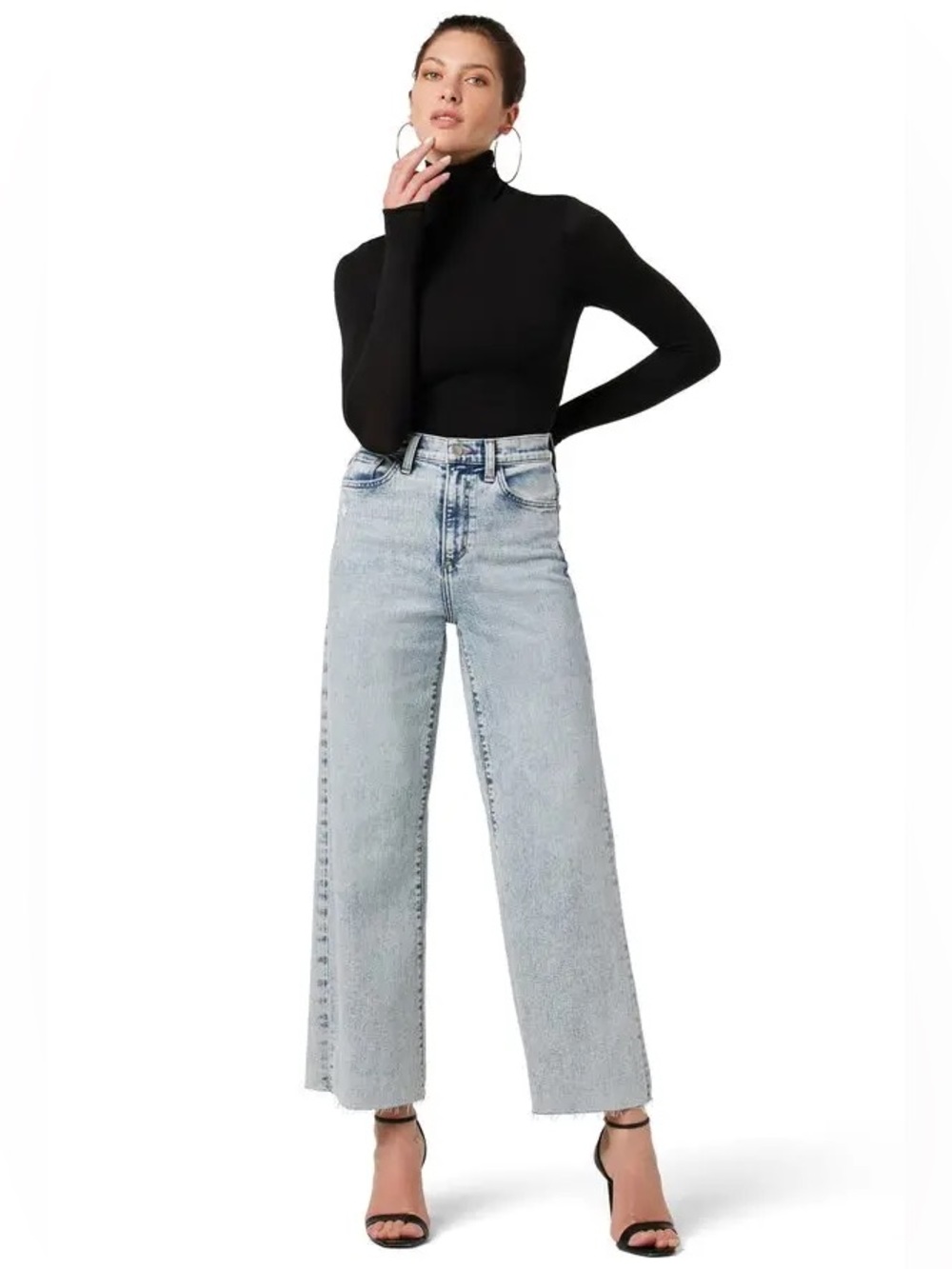 Joes The Mia Acid Wash Cut Hem High Waist Ankle Wide Leg Jeans